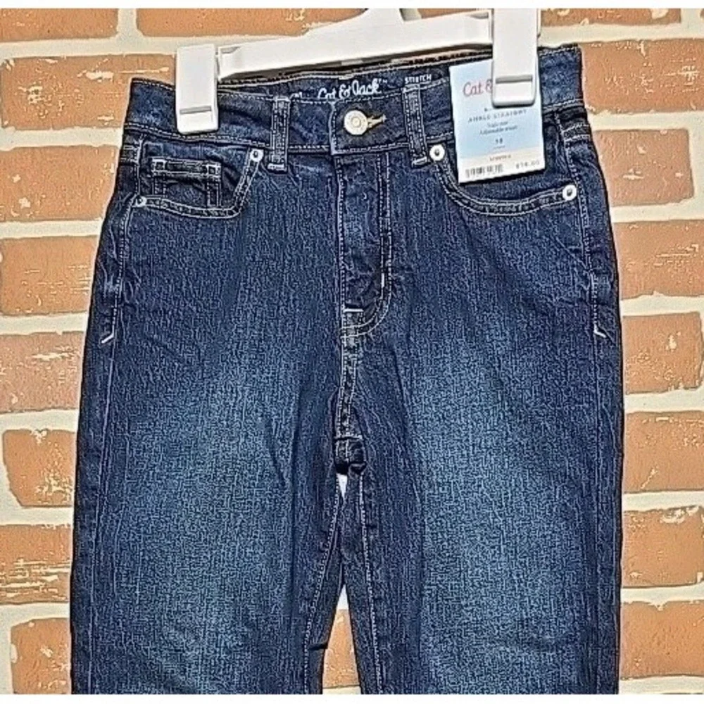 Cat & Jack Girls Jeans Sz 10 Straight Ankle Adjustable Dark Wash School Pants
